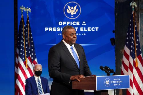 Retired U.S. General Lloyd Austin speaks after U.S. President-elect Joe Biden announced Austin as his nominee to be defense secretary during a news conference at his transition headquarters in Wilmington, Delaware, U.S., December 9, 2020. REUTERS/Kevin Lamarque