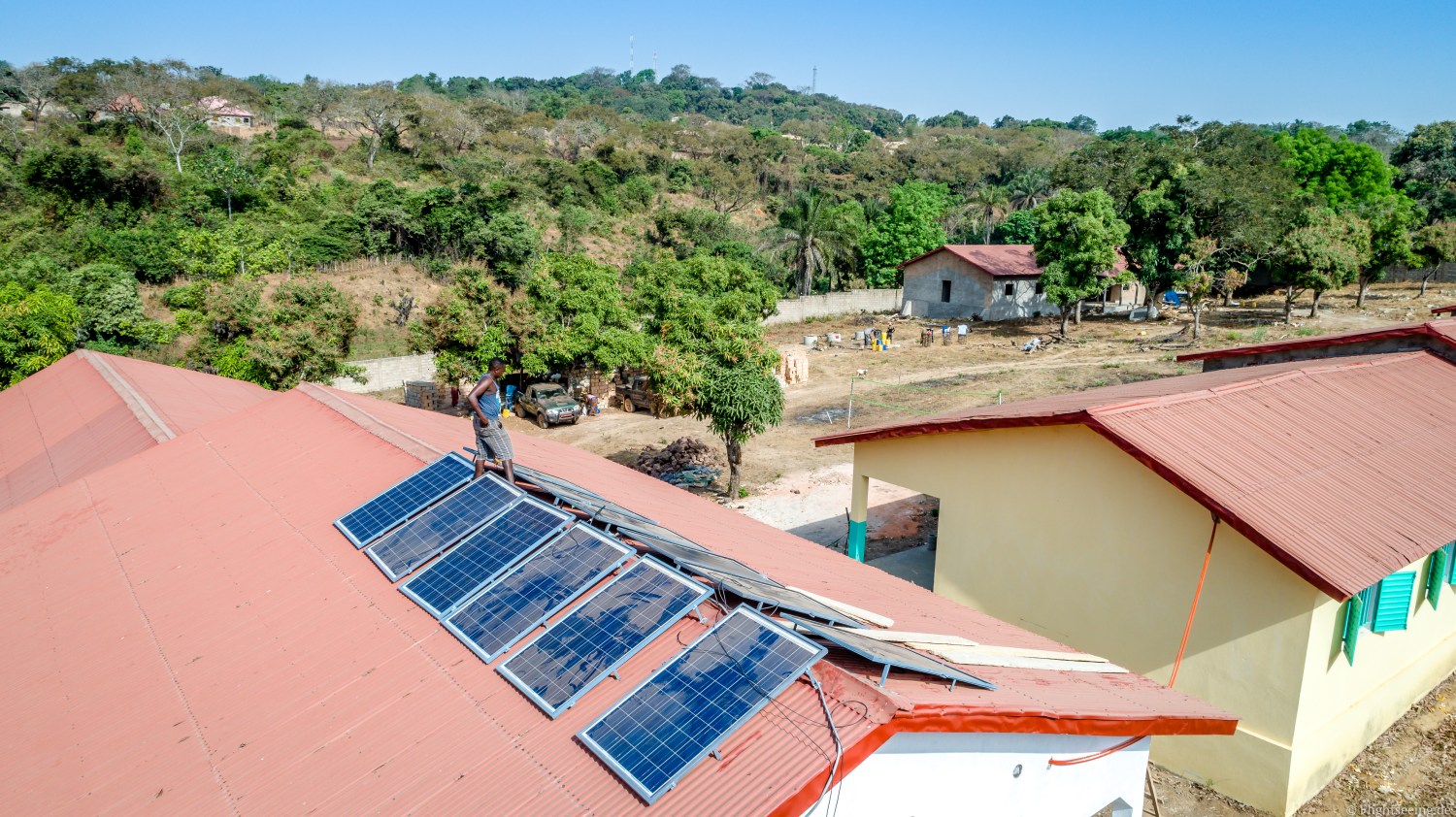 Solar panels on the roof of a school in Guinea