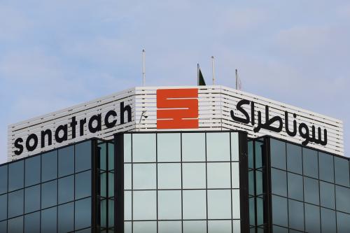 The logo of the state energy company Sonatrach is pictured at the headquarters in Algiers, Algeria November 20, 2019. Picture taken November 20, 2019. REUTERS/Ramzi Boudina