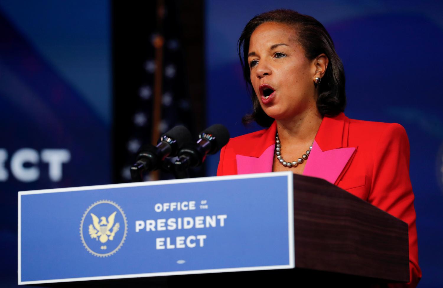 Susan Rice, U.S. President-elect Joe Biden's appointee to be director of his Domestic Policy Council, speaks after Biden announced her appointment among another round of nominees and appointees for his administration during a news conference at his transition headquarters in Wilmington, Delaware, U.S., December 11, 2020. REUTERS/Mike Segar