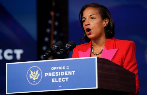 Susan Rice, U.S. President-elect Joe Biden's appointee to be director of his Domestic Policy Council, speaks after Biden announced her appointment among another round of nominees and appointees for his administration during a news conference at his transition headquarters in Wilmington, Delaware, U.S., December 11, 2020. REUTERS/Mike Segar