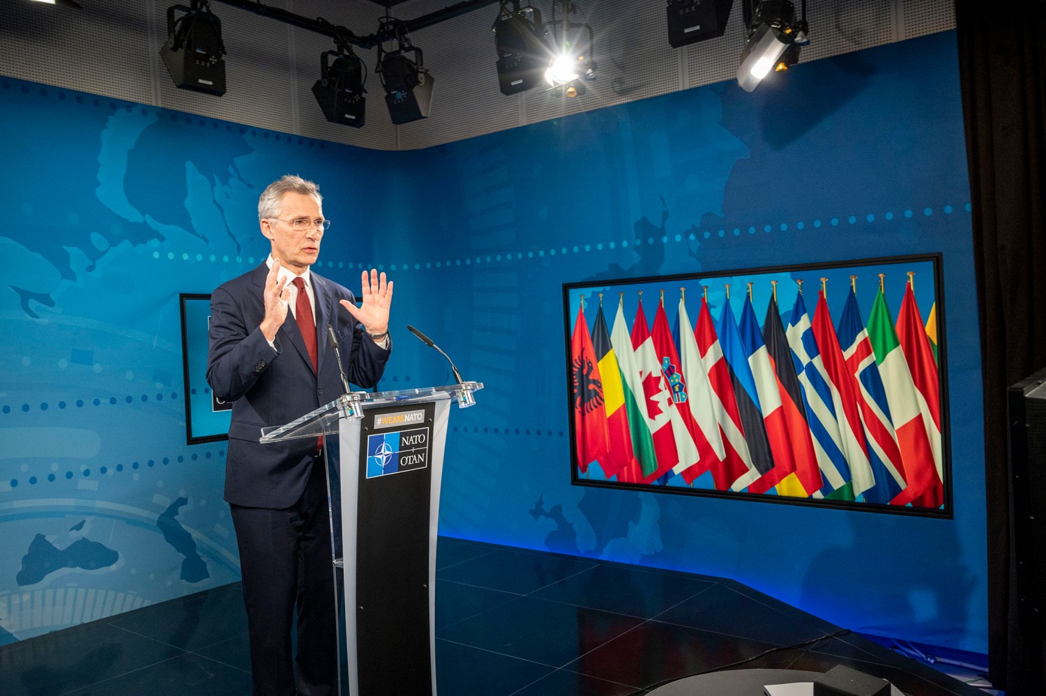 NATO Secretary General Jens Stoltenberg presents his Annual Report for 2019 during a virtual press conference at NATO headquarters. NATO remains strong, united and able to defend itself despite the current coronavirus pandemic, alliance chief Jens Stoltenberg stressed on Wednesday, ahead of foreign ministers' talks this week.