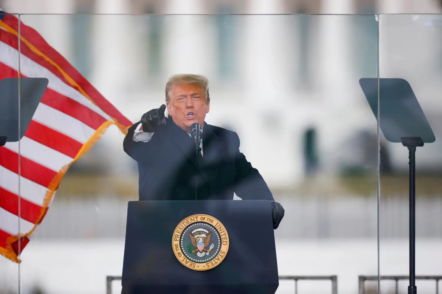 U.S. President Donald Trump gestures as he speaks during a rally to contest the certification of the 2020 U.S. presidential election results by the U.S. Congress, in Washington, U.S, January 6, 2021. REUTERS/Jim Bourg