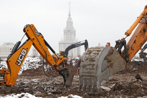 MOSCOW, RUSSIA  JANUARY 7, 2021: Work underway to clean up a former dumping ground at the construction site of Moscow State Universitys Vorobyovy Gory Innovative Science and Technology Center (INTTs). The site with an area of 300,000 square metres is expected to be cleaned up in one and a half months. The project is unofficially referred to as research and technology valley  or science valley. In 2019, the Russian government announced plans to establish 15 specialised scientific and educational centres (referred to as valleys) based at Russias leading universities as part of the Nauka Project. Vorobyovy Gory Innovative Science and Technology Centre will be granted special legal regimes and tax breaks similar to those granted to Skolkovo. Anton Novoderezhkin/TASS.No use Russia.