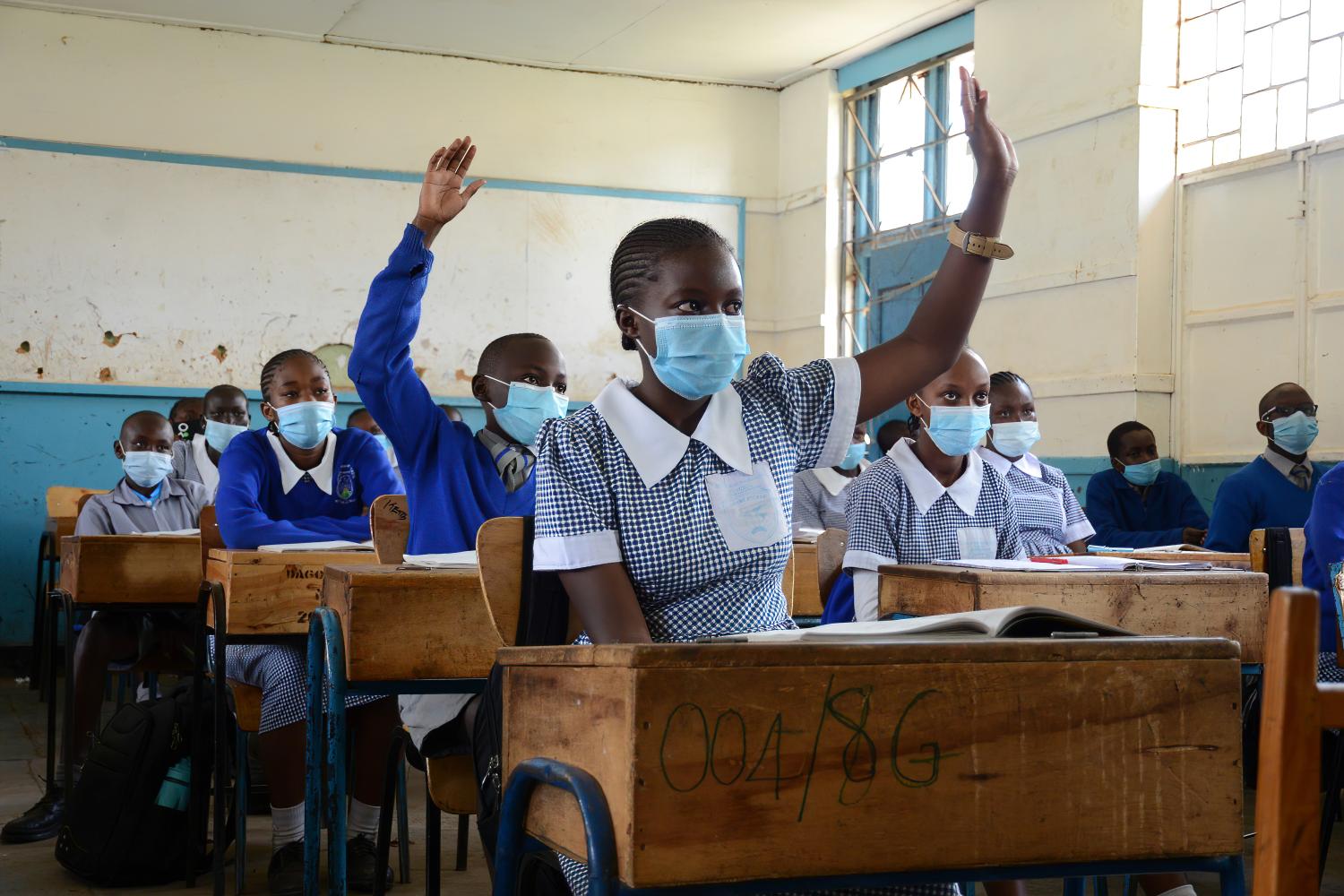 Pupils of  Kilimani Primary School attend class while wearing face masks following the full-reopening of schools in the country after the government closed all learning institutions due to COVID-19. (Photo by Dennis Sigwe / SOPA Images/Sipa USA)No Use UK. No Use Germany.