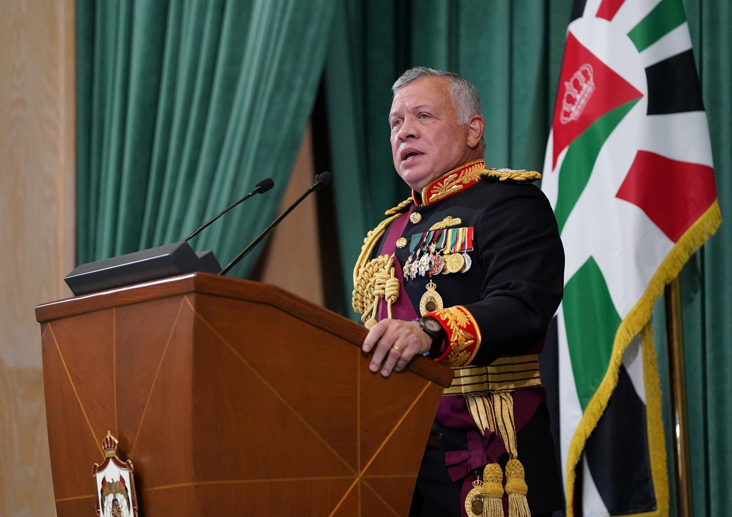 Jordan's King Abdullah II speaks during the inauguration of the 19th Parliament's non-ordinary session in Amman, Jordan December 10, 2020. Jordanian Royal Palace/Handout via Reuters ATTENTION EDITORS - THIS IMAGE HAS BEEN SUPPLIED BY A THIRD PARTY.  NO RESALES. NO ARCHIVES