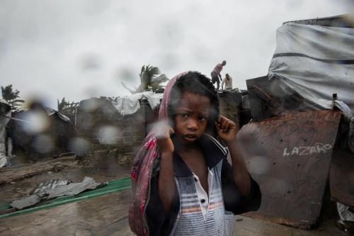 Residents of the Praia Nova neighbourhood seek shelter from Tropical Cyclone Eloise, in Beira, Mozambique, January 23, 2021. Picture taken January 23, 2021. UNICEF/Franco/Handout via REUTERS   NO RESALES. NO ARCHIVES. THIS IMAGE HAS BEEN SUPPLIED BY A THIRD PARTY