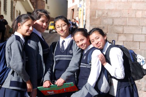 CUSCO PERU-NOV. 25: Unidentified School girls posing for portrait on Nov. 25 2010 in Cusco Peru.