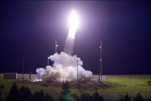 A Terminal High Altitude Area Defense (THAAD) interceptor is launched from the Pacific Spaceport Complex Alaska during Flight Test THAAD (FTT)-18  in Kodiak, Alaska, U.S., July 11, 2017. During the test, the THAAD weapon system successfully intercepted an air-launched intermediate-range ballistic missile (IRBM) target. Leah Garton/Missile Defense Agency/Handout via REUTERS   ATTENTION EDITORS - THIS IMAGE WAS PROVIDED BY A THIRD PARTY. MANDATORY CREDIT.