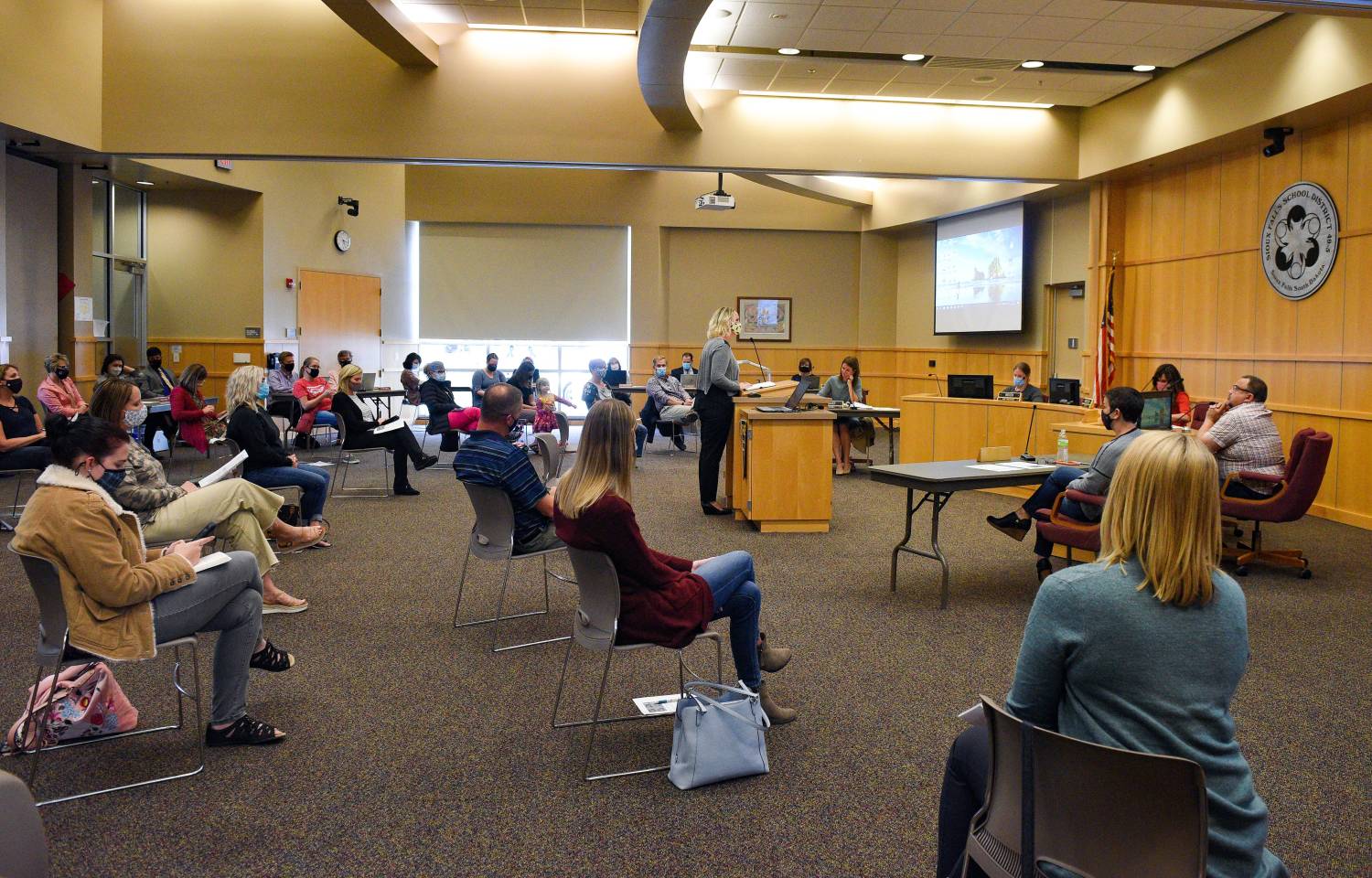 The Sioux Falls School Board holds a special meeting to discuss changing policy for close contact quarantine on Wednesday, September 30, at the Instructional Planning Center in Sioux Falls.School Board Special Meeting 003