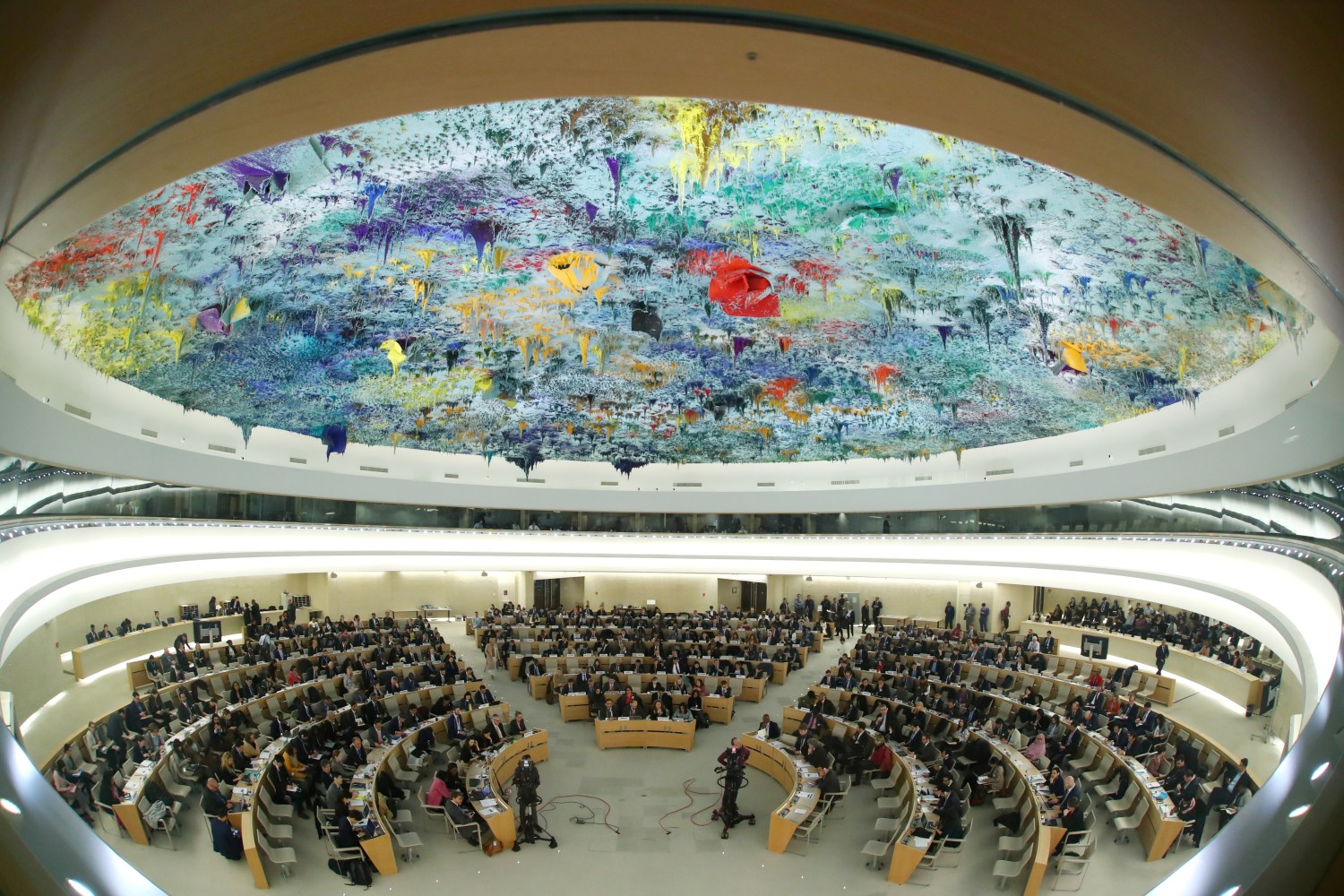 FILE PHOTO: Overview of the session of the Human Rights Council during the speech of U.N. High Commissioner for Human Rights Michelle Bachelet at the United Nations in Geneva, Switzerland, February 27, 2020. Picture taken with a fisheye lens. REUTERS/Denis Balibouse/File Photo
