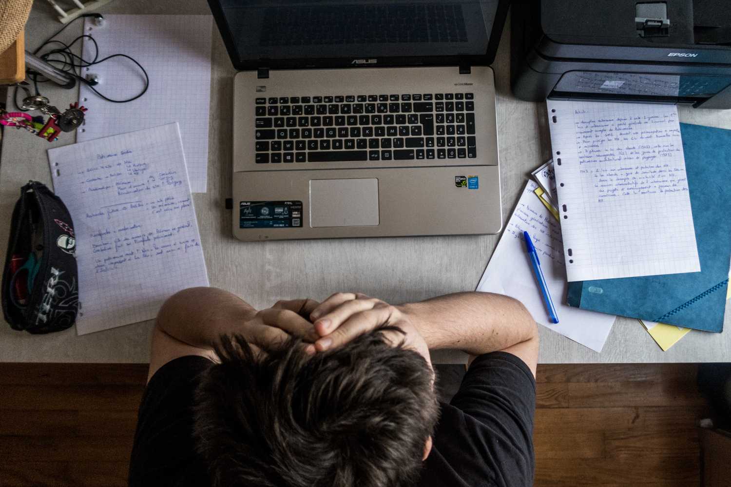 Illustration of a master's student in psychological distress.