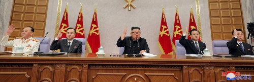 North Korean leader Kim Jong Un attends a plenary meeting of the Workers' Party in Pyongyang, North Korea, in this undated photo released on February 12, 2021, by North Korea's Korean Central News Agency (KCNA).  KCNA/via REUTERS. ATTENTION EDITORS - THIS IMAGE WAS PROVIDED BY A THIRD PARTY. REUTERS IS UNABLE TO INDEPENDENTLY VERIFY THIS IMAGE. NO THIRD PARTY SALES. SOUTH KOREA OUT.