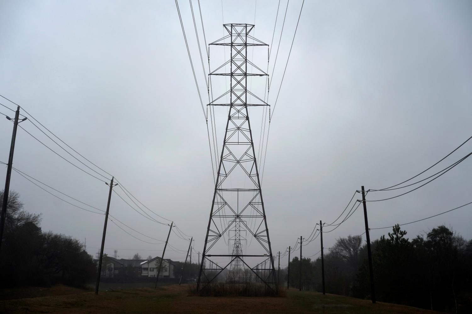 Power lines are seen after winter weather caused electricity blackouts in Houston, Texas, U.S.