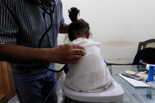 A two-year-old HIV-positive girl, who is under treatment, goes through a routine medical check-up at a clinic in Ratodero, Pakistan May 24, 2019. Picture taken May 24, 2019. REUTERS/Akhtar Soomro