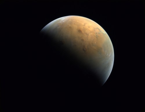 A view shows Mars in this handout picture taken after UAE's Hope Probe entered orbit in the first Arab Mars mission February 10, 2021. Picture taken February 10, 2021. United Arab Emirates Space Agency/Mohammed bin Rashid Space Centre / LASP / EMM-EXI/Handout via REUTERS. THIS IMAGE HAS BEEN SUPPLIED BY A THIRD PARTY. NO RESALES. NO ARCHIVES
