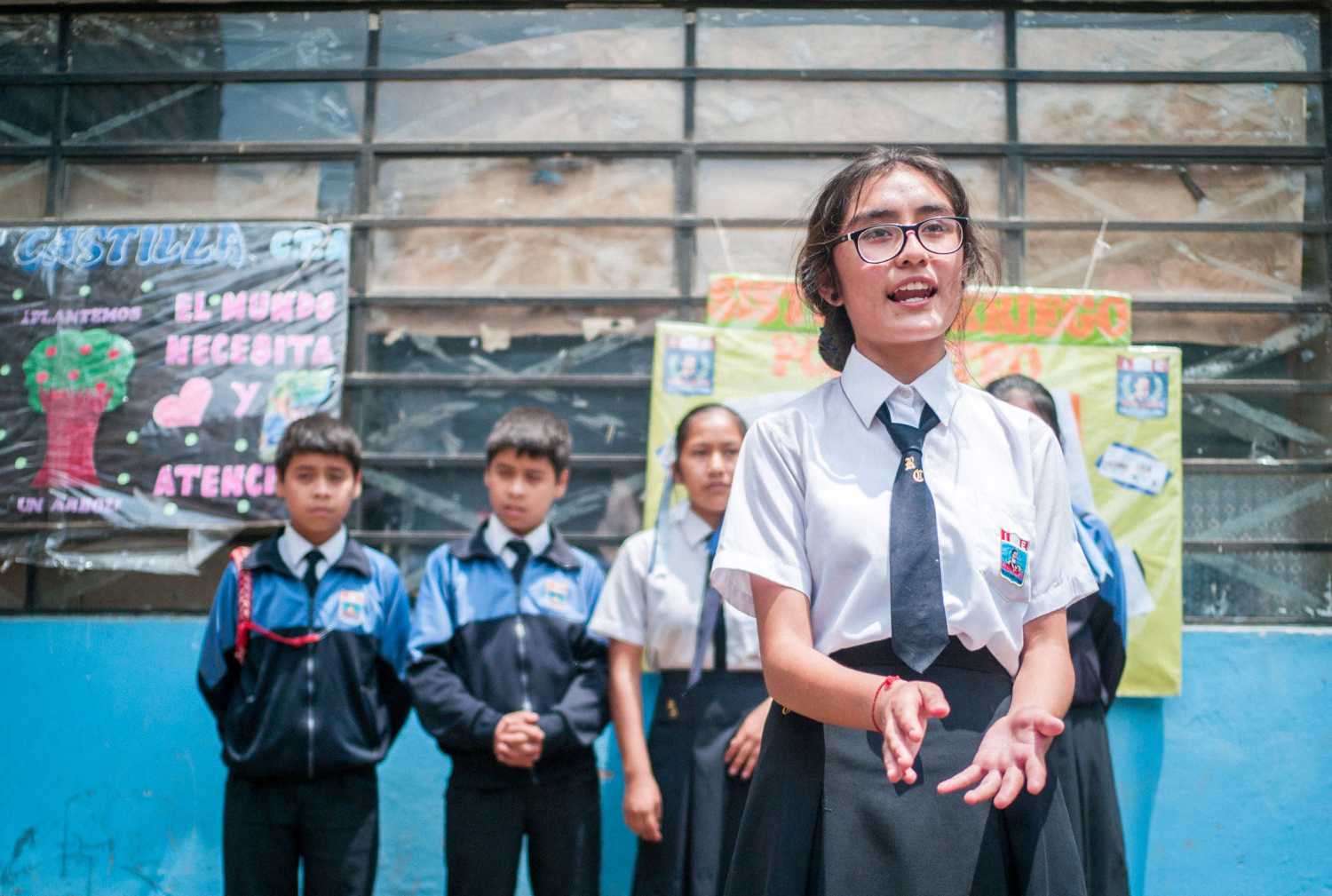 Lima, Lima / Peru - November 11 2016: Young Students with Uniform of Ramon Castilla School Attend Classes