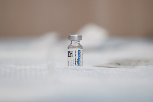 A vial of the Johnson & Johnson's coronavirus disease (COVID-19) vaccine is seen at Northwell Health's South Shore University Hospital in Bay Shore, New York, U.S., March 3, 2021. REUTERS/Shannon Stapleton