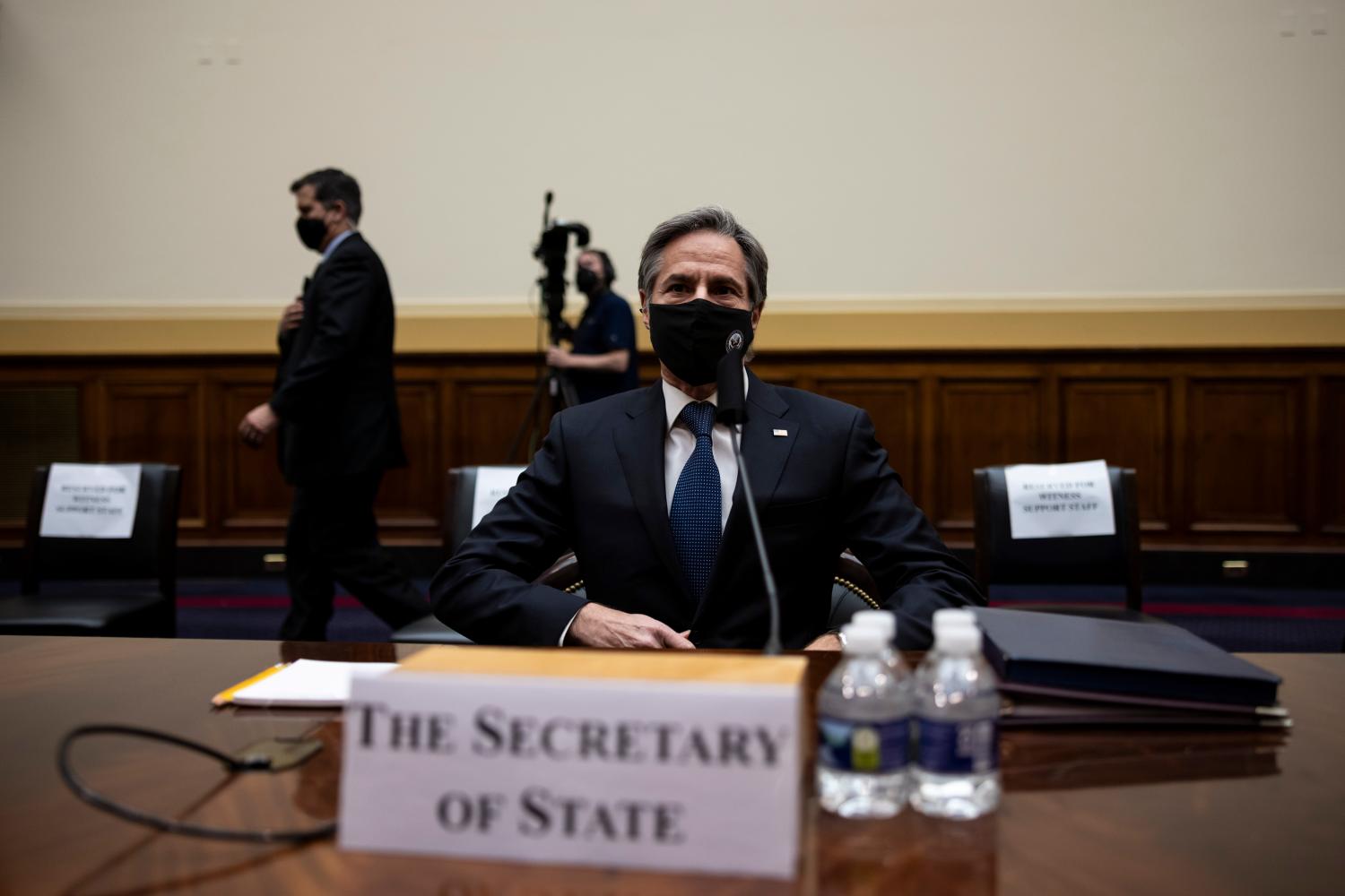 Antony Blinken, U.S. secretary of state, arrives for a House Foreign Affairs Committee hearing in Washington, D.C., U.S., on Wednesday, March 10, 2021. The Biden administration is considering withdrawing all troops from Afghanistan by May 1 as it leans on President Ashraf Ghani to accelerate peace talks with the Taliban, including by supporting a proposal for six-nation discussions that include Iran. (Photo by Ting Shen/Pool/Sipa USA)No Use Germany.