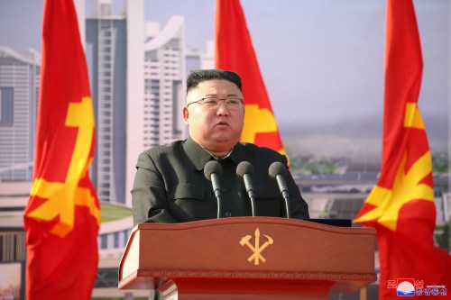 FILE PHOTO: North Korean leader Kim Jong Un attends a ceremony to inaugurate the start of construction on the first phase of a project to eventually build 50,000 new apartments, in Pyongyang, North Korea, in this photo released March 24, 2021 by North Korea's Korean Central News Agency (KCNA).    KCNA via REUTERS    ATTENTION EDITORS - THIS IMAGE WAS PROVIDED BY A THIRD PARTY. REUTERS IS UNABLE TO INDEPENDENTLY VERIFY THIS IMAGE. NO THIRD PARTY SALES. SOUTH KOREA OUT. NO COMMERCIAL OR EDITORIAL SALES IN SOUTH KOREA./File Photo