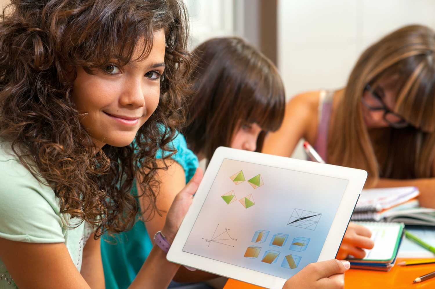 A female student learns with an educational app.