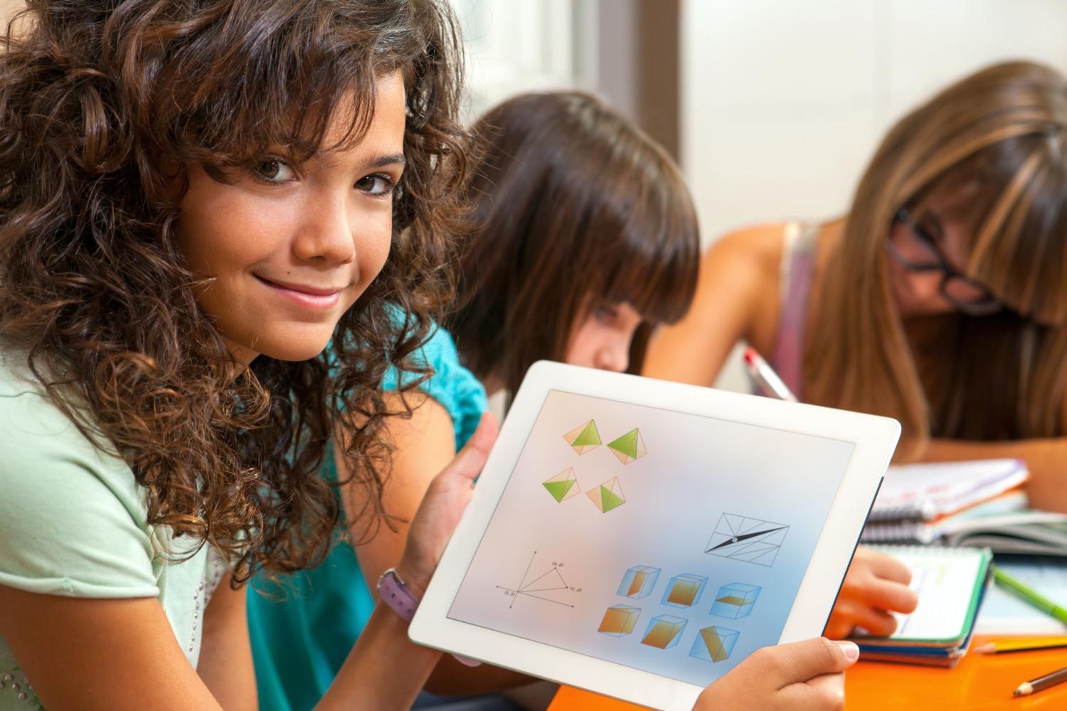 A female student learns with an educational app.
