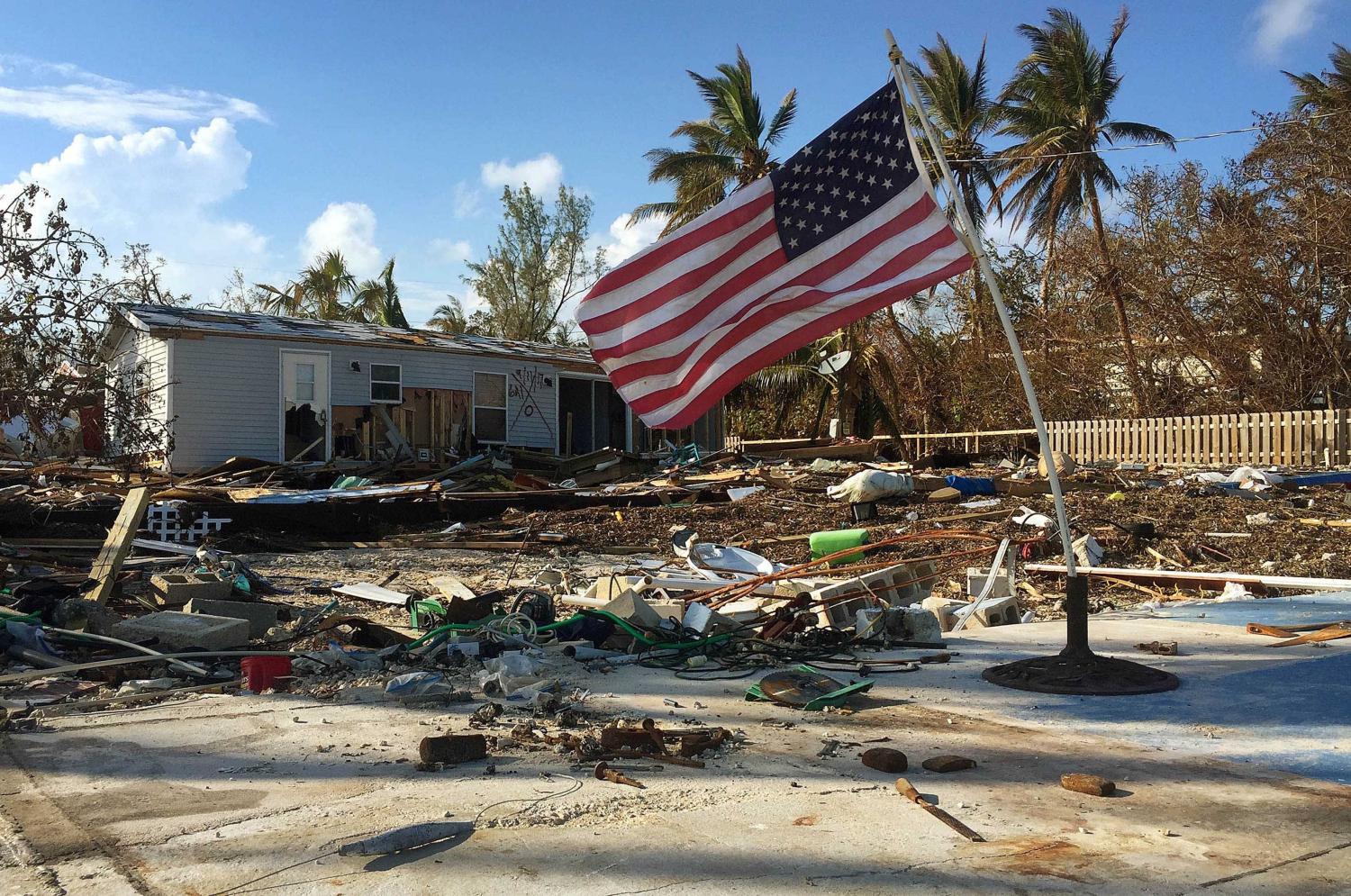 An American Flag waves where a home in the Sea Breeze Resort in Islamorada, Florida, used to stand onSep 14, 2017. The home was destroyed when Hurricane Irma brought high winds and flooding to the area destroying most of the homes in the community.Usp News Hurricane Irma Usa Fl