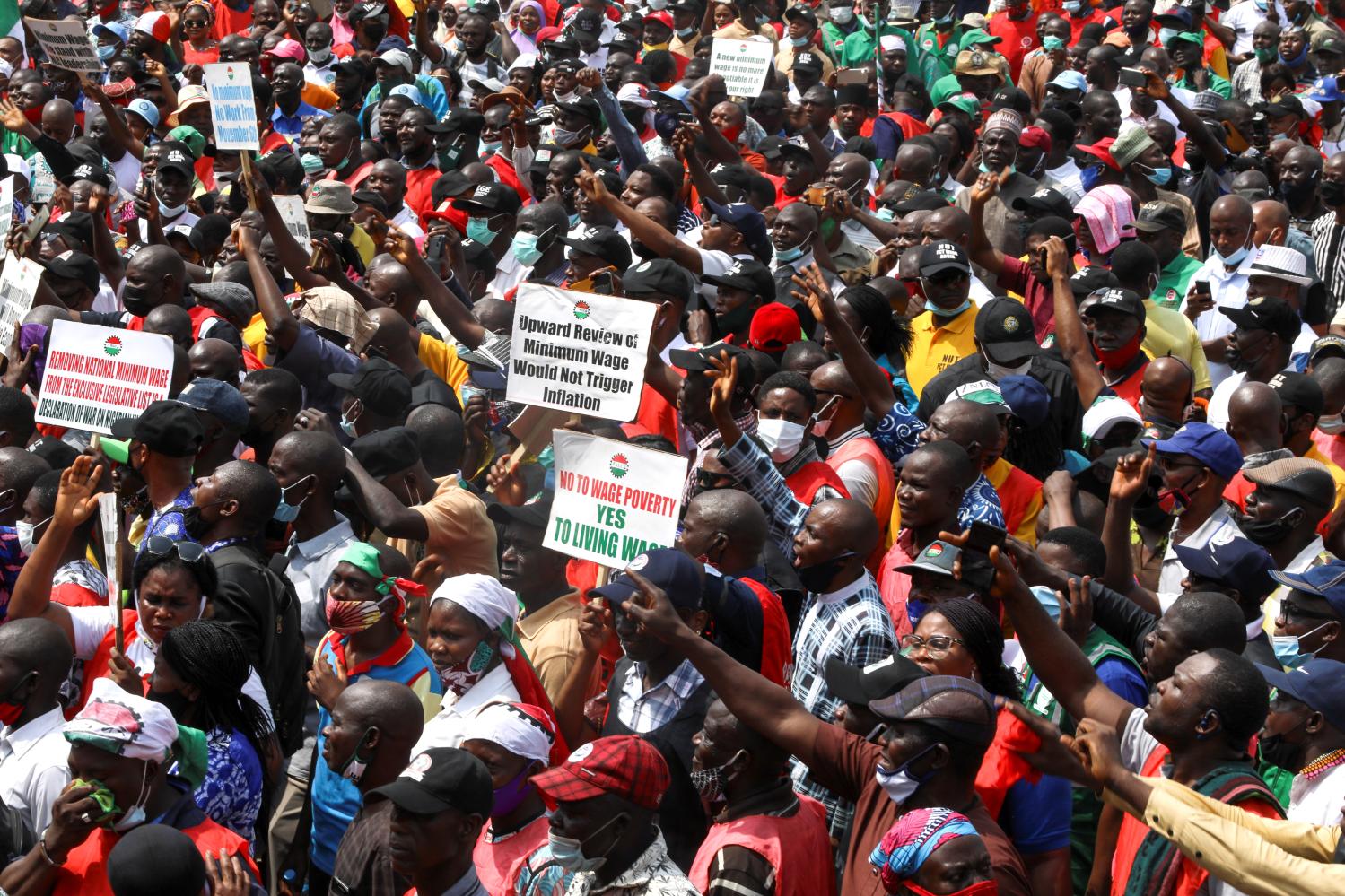 Members of the Nigeria Labour Congress attend a protest rally to the National Assembly in Abuja, Nigeria March 10, 2021. REUTERS/Afolabi Sotunde