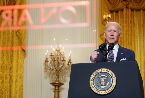 U.S. President Joe Biden delivers remarks as he takes part in a Munich Security Conference virtual event from the East Room at the White House in Washington, U.S., February 19, 2021. REUTERS/Kevin Lamarque