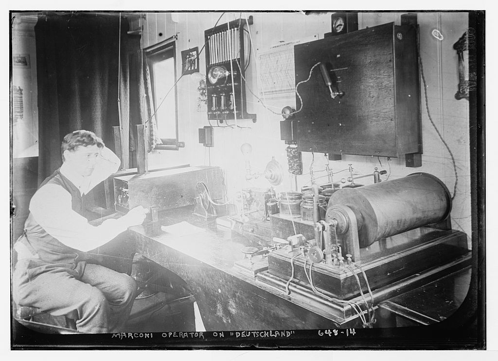 Marconi Company radio operator in the “Marconi Room” of the German ocean liner SS Deutschland.