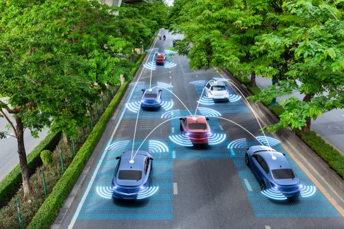 Cars driving with wifi signals indicating that they are autonomous.