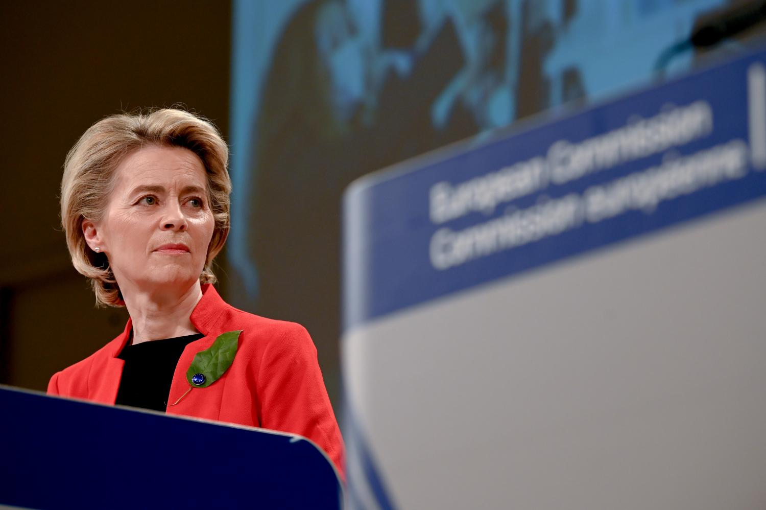 European Commission President Ursula von der Leyen speaks during a press conference on the Commission's response to COVID-19 and the EU new vaccine certificate. The European Commission on Wednesday proposed the introduction of a vaccine certificate - the Digital Green Certificate - which would be recognized by all 27 member states.