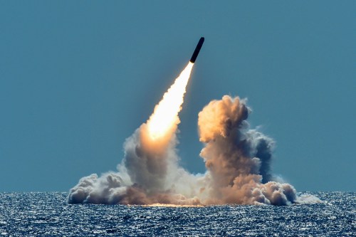 An unarmed Trident II D5 missile is test-launched from the Ohio-class U.S. Navy ballistic missile submarine USS Nebraska off the coast of California, U.S. March 26, 2018. Picture taken March 26, 2018. U.S. Navy/Mass Communication Specialist 1st Class Ronald Gutridge/Handout via REUTERS.   ATTENTION EDITORS - THIS IMAGE WAS PROVIDED BY A THIRD PARTY
