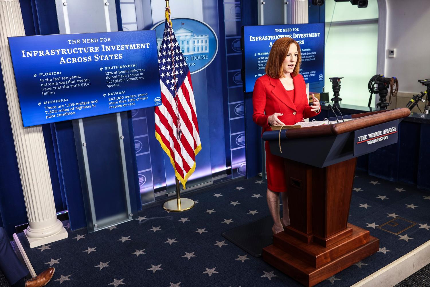 White House Press Secretary Jen Psaki talks to reporters during the daily press briefing in the Brady Press Briefing Room of the White House on Monday, April 12, 2021 in Washington, DC.(Photo by Oliver Contreras/Sipa USA)No Use Germany.