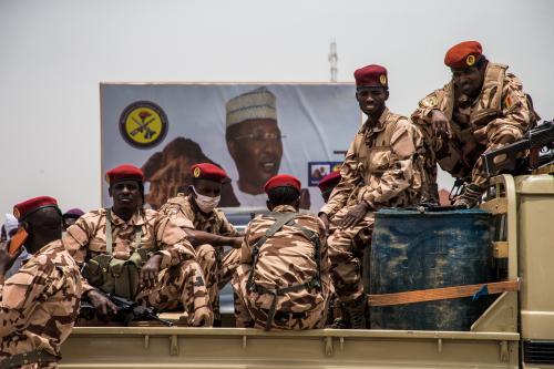 FILE PHOTO: Soldiers attend the state funeral of late Chadian President Idriss Deby in N'Djamena, Chad, April 23, 2021. Christophe Petit Tesson/Pool via REUTERS/File Photo