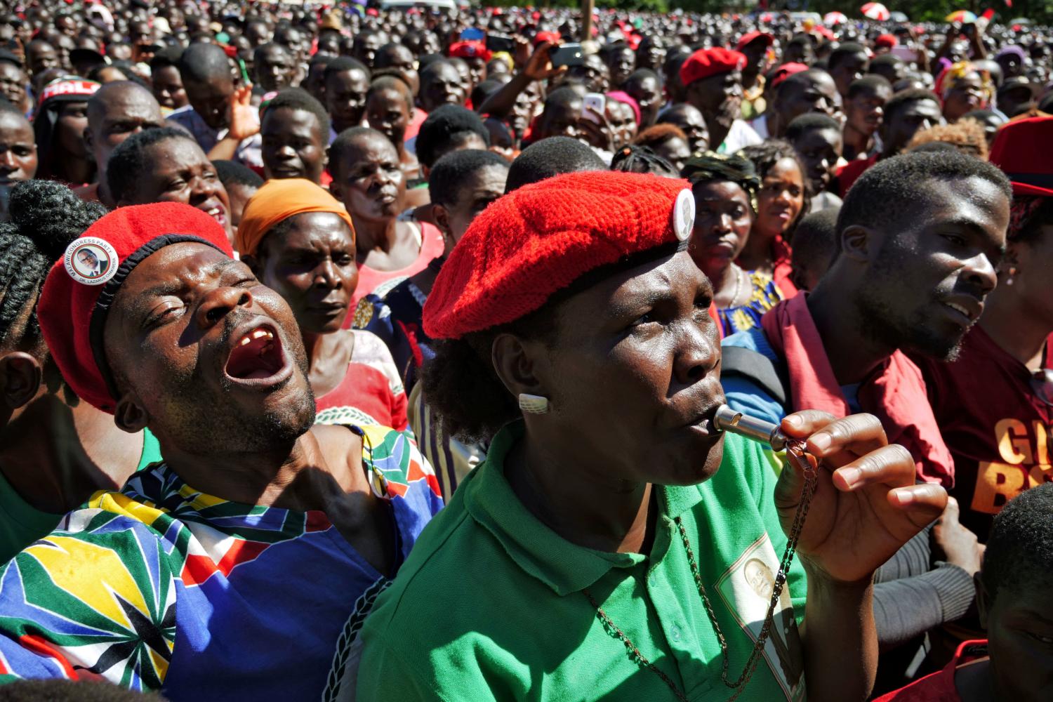 Opposition supporters celebrate after a court annulled the May 2019 presidential vote that declared Peter Mutharika a winner, in Lilongwe, Malawi, February 4, 2020. REUTERS/Eldson Chagara