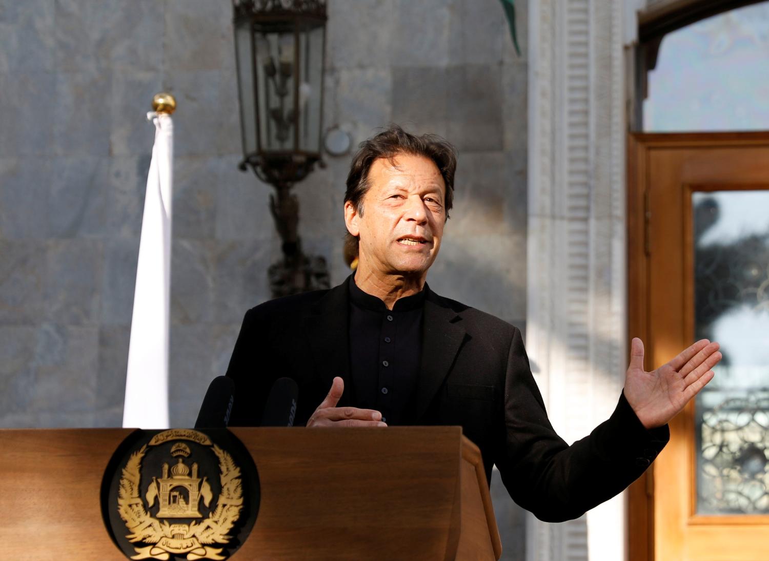 Pakistan's Prime Minister Imran Khan speaks during a joint news conference with Afghan President Ashraf Ghani (not pictured) at the presidential palace in Kabul, Afghanistan November 19, 2020. REUTERS/Mohammad Ismail