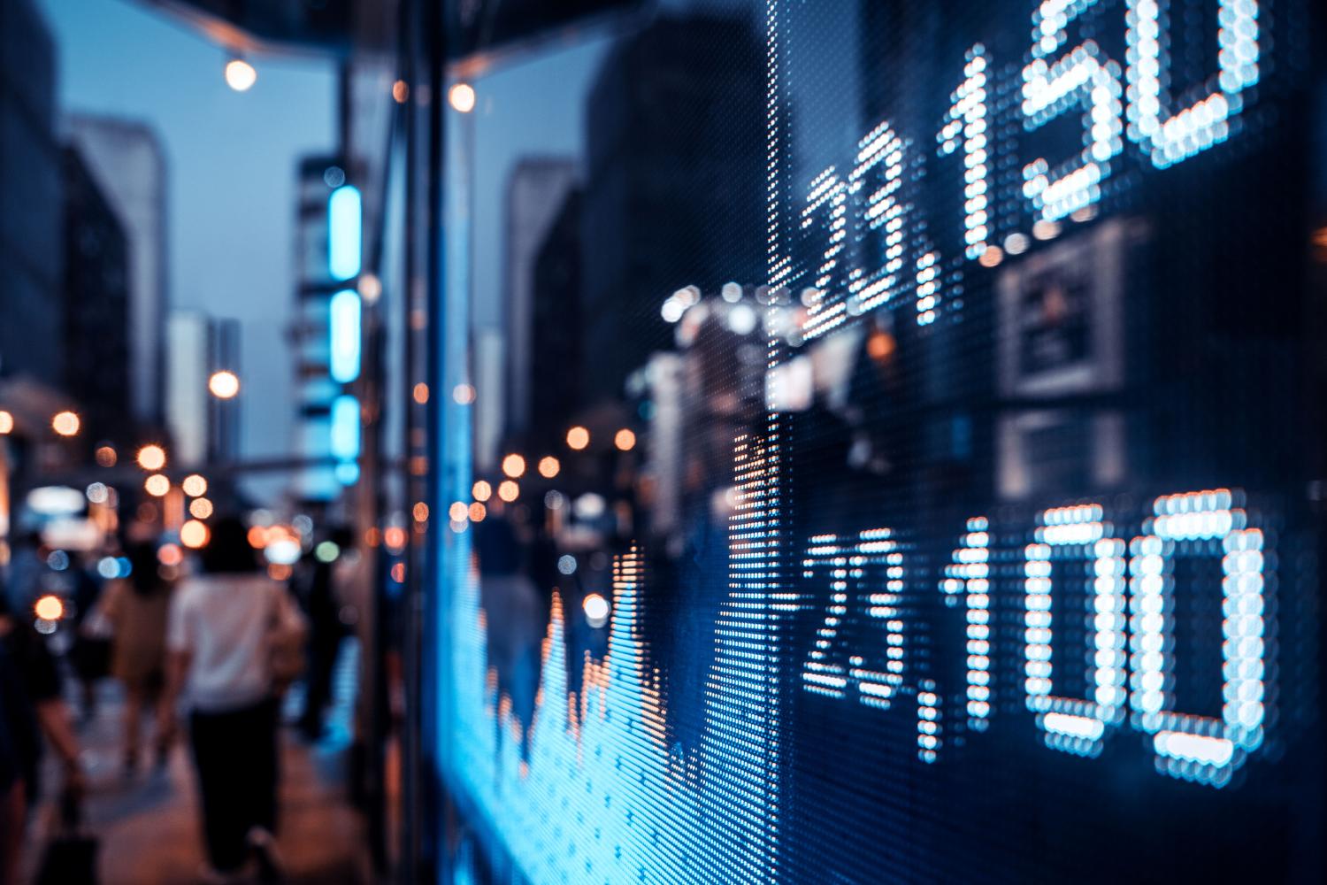 Financial stock exchange market display screen board on the street