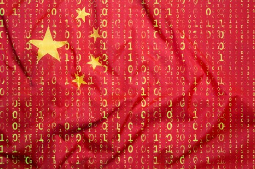 Data protection, binary code with China flag