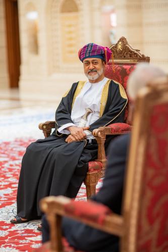 New Sultan Haitham Bin Tariq Bin Taimour of Oman during a ceremony of receiving new ambassadors letters of credentials, at Al Alam palace in Muscat, Oman, on February 16, 2021. Photo by Balkis Press/ABACAPRESS.COM