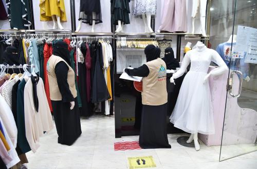 SAMTAH, SAUDI ARABIA- Authorities take temperature and supervise the use of masks, as adhesion to the preventive measures against coronavirus in the shopping centers of Samtah, Saudi Arabia on May 13, 2020. Authorities of Saudi Arabia registered 42,925 cases of Covid- 19, 264 dead and 15,257 recovered in the country.