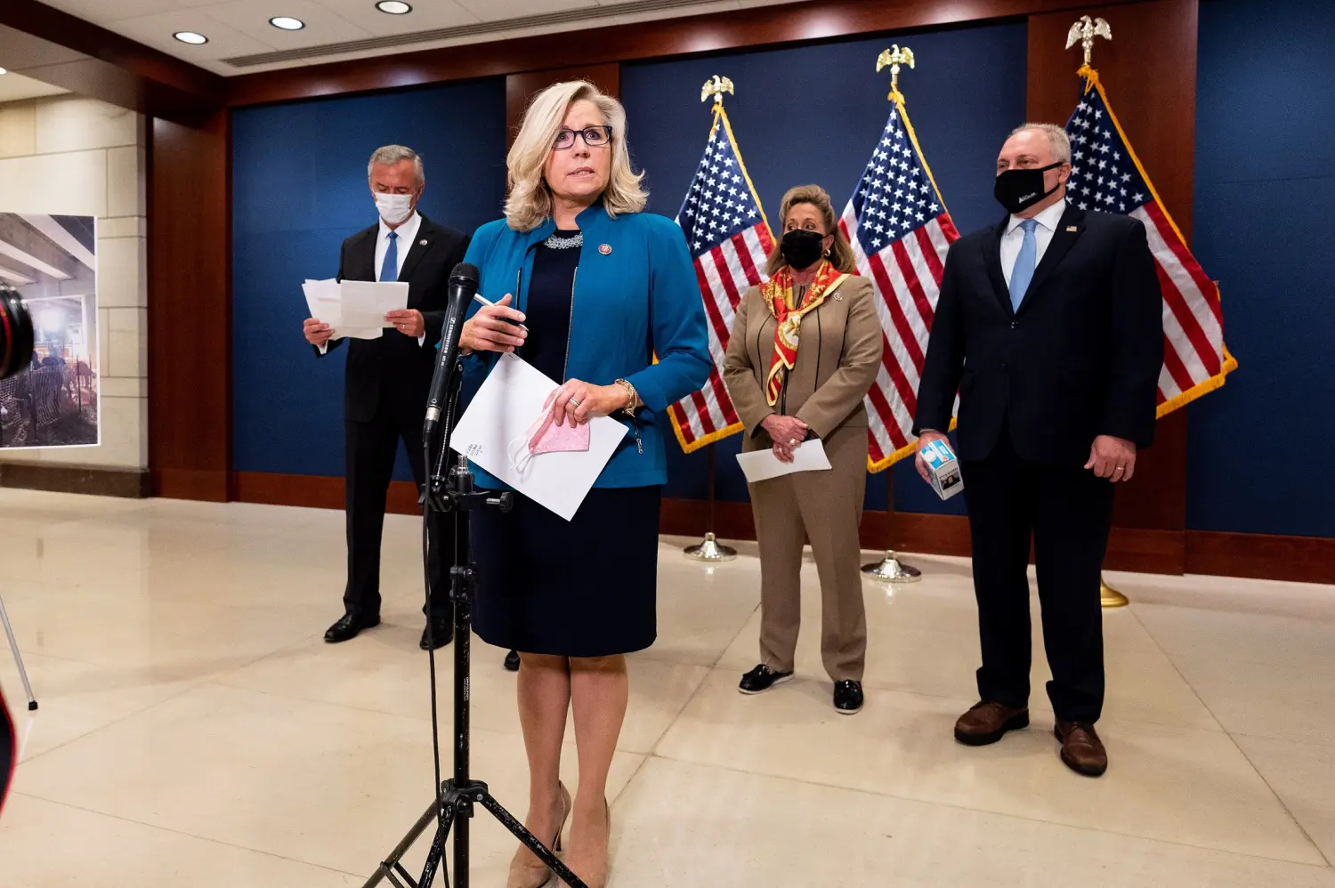 April 14, 2021 - Washington, DC, United States: U.S. Representative Liz Cheney (R-WY) speaking at the post GOP House conference meeting press conference. (Photo by Michael Brochstein/Sipa USA)No Use Germany.