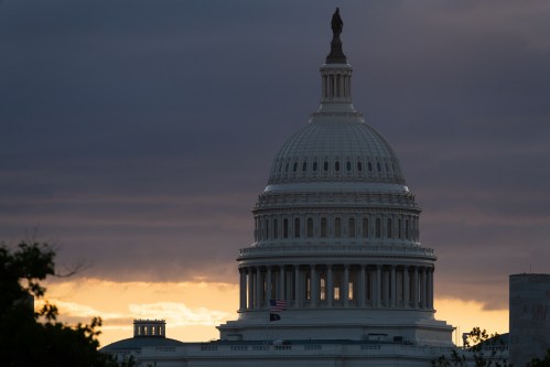 A general view of the U.S. Capitol Building at sunrise, in Washington, D.C., on Friday, April 30, 2021, amid the coronavirus pandemic. Earlier this week President Biden gave his first address to Congress, as COVID-19 cases exponentially surge to unseen levels in India and confirmed case counts in America hovering above 50,000 daily. (Graeme Sloan/Sipa USA)No Use Germany.