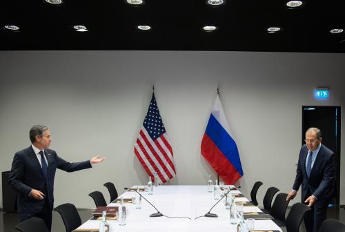 FILE PHOTO: U.S. Secretary of State Antony Blinken meets with Russian Foreign Minister Sergey Lavrov at the Harpa Concert Hall, on the sidelines of the Arctic Council Ministerial summit, in Reykjavik, Iceland, May 19, 2021. Saul Loeb/Pool via REUTERS