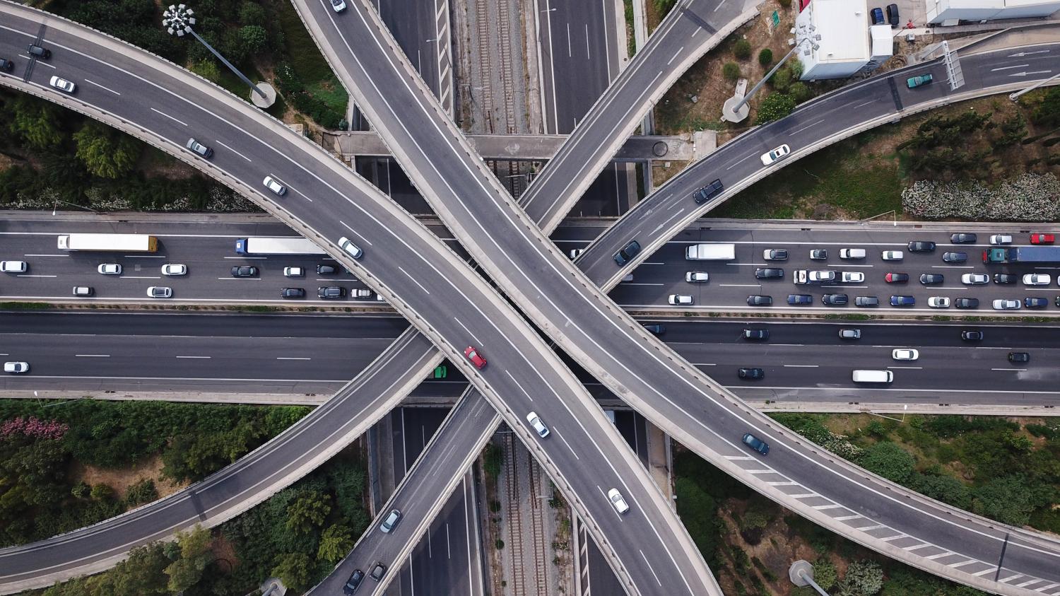 Aerial picture of crisscrossing highways.