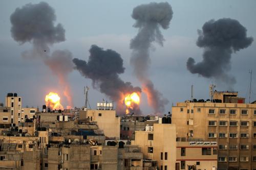 Flames and smoke rise during Israeli air strikes amid a flare-up of Israel-Palestinian violence, in the southern Gaza Strip May 11, 2021. REUTERS/Ibraheem Abu Mustafa     TPX IMAGES OF THE DAY      REFILE - QUALITY REPEAT