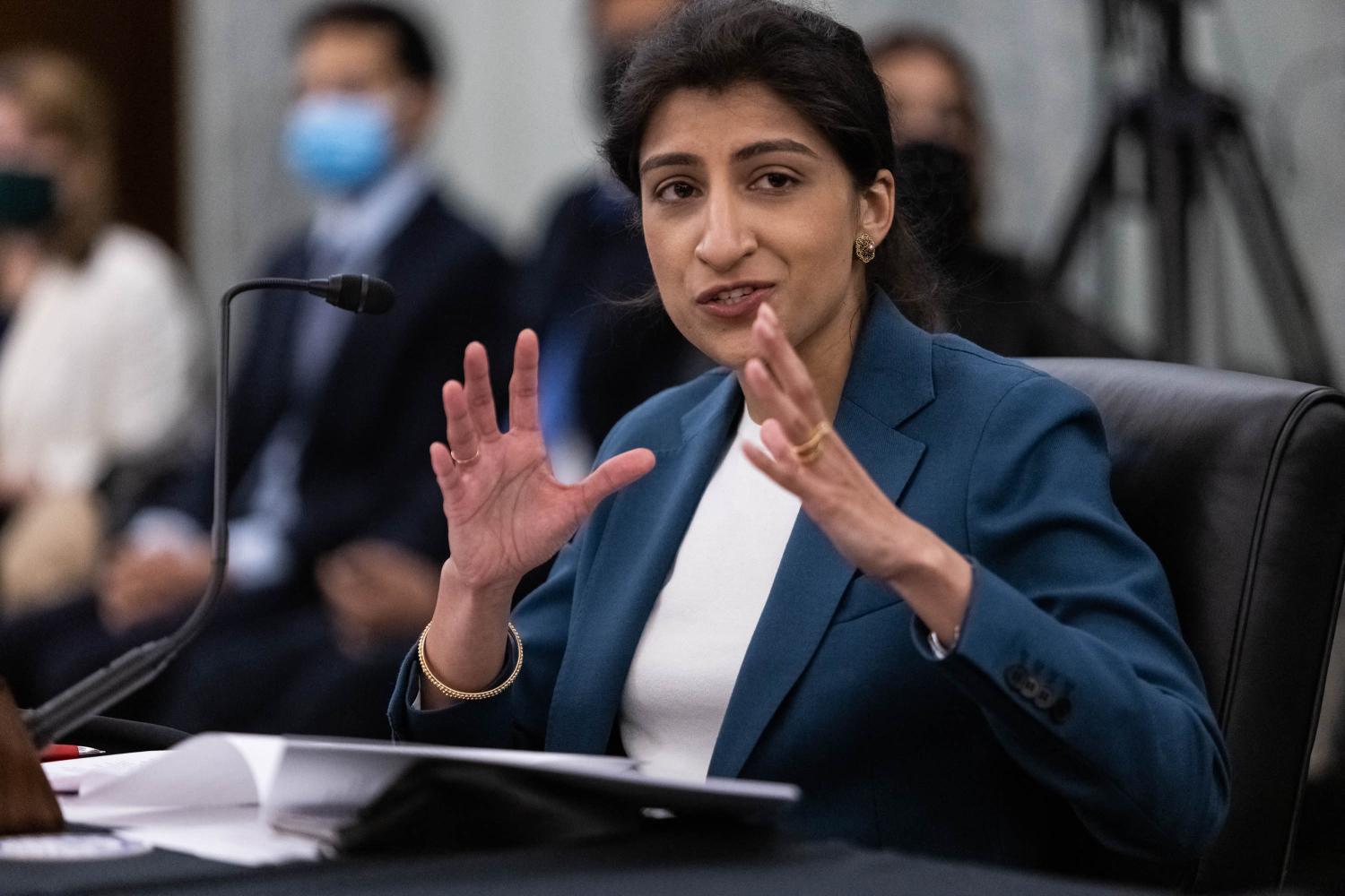 FTC Commissioner nominee Lina M. Khan testifies during a Senate Commerce, Science, and Transportation Committee nomination hearing on Capitol Hill, in Washington, Wednesday, April 21, 2021 Photo by Graeme Jennings/Pool/ABACAPRESS.COM