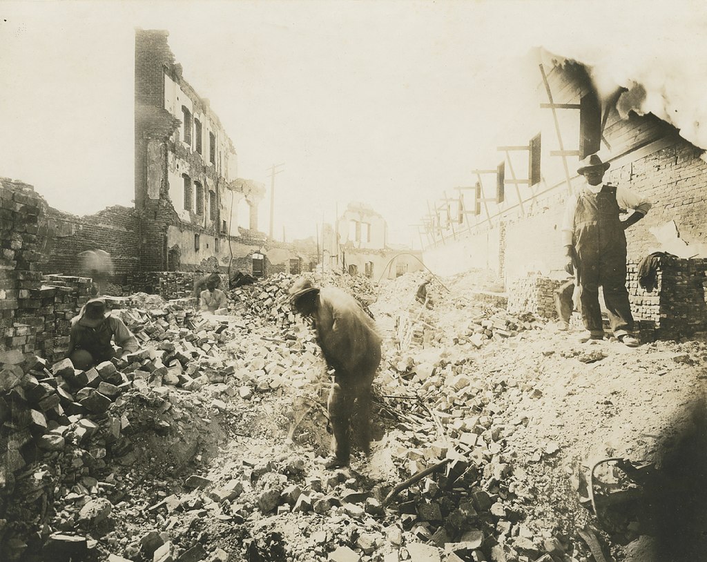 Greenwood’s Gurley Hotel after the 1921 Tulsa Massacre, a photograph by Reverend Jacob H. Hooker