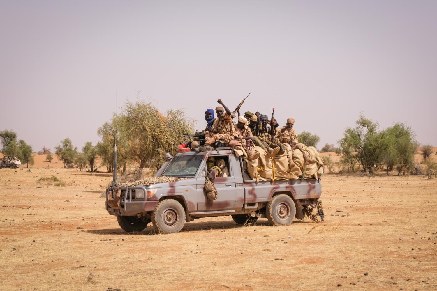 Chadian soldiers during an operation with G5 Sahel and french forces from Barkhane Operation. Tin-Akoff - Burkina Faso - April 2021.Soldats tchadiens lors d une operation avec le G5 Sahel et les forces francaises de l operation Barkhane. Tin-Akoff - Burkina Faso - Avril 2021.