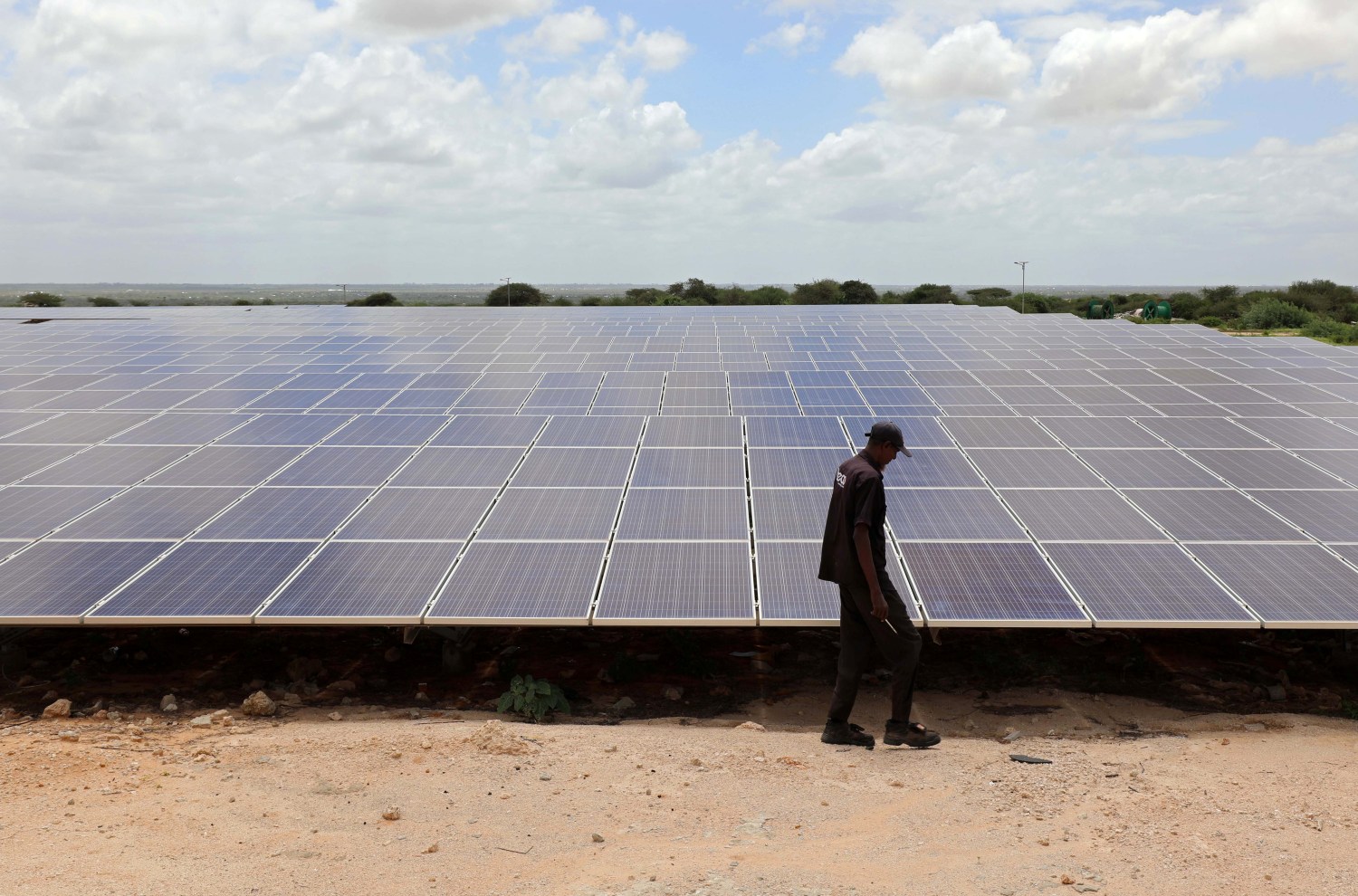 A engineer walks past the solar panels at the Benadir Electricity Company (BECO) solar project in Mogadishu, Somalia May 21, 2020. Picture taken May 21, 2020. REUTERS/Feisal Omar